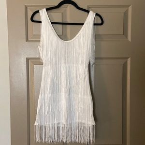 White Fringe Mini Dress Small
